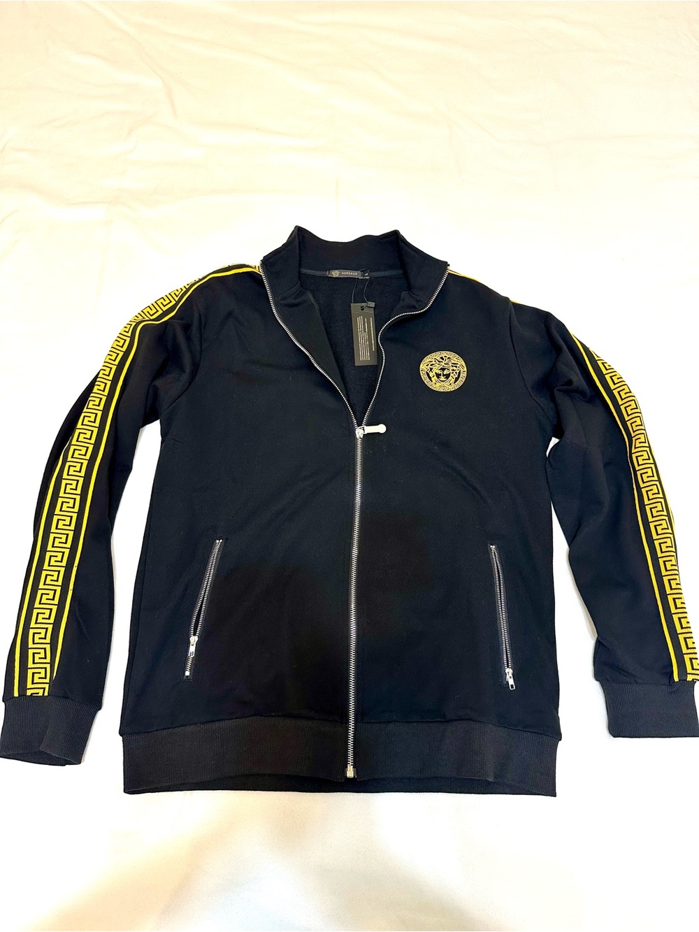 Versace Collection Black Track Jacket with Gold Greek Key Trim Jacket and pants!